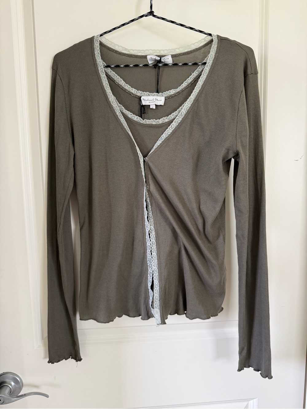 Michael Stars Olive Green Lace Trim Sweater Set